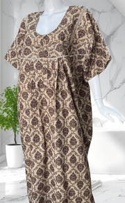 Beige/Brown Garden Soft Cotton Nighty. Soft Breathable Fabric | Laces and Frills