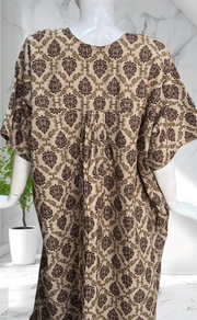 Beige/Brown Garden Soft Cotton Nighty. Soft Breathable Fabric | Laces and Frills