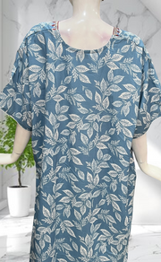 Blue Leafy Soft Cotton Nighty. Soft Breathable Fabric | Laces and Frills