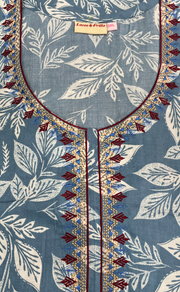 Blue Leafy Soft Cotton Nighty. Soft Breathable Fabric | Laces and Frills