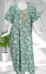 Green Garden Soft Cotton Nighty. Soft Breathable Fabric | Laces and Frills