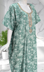 Green Garden Soft Cotton Nighty. Soft Breathable Fabric | Laces and Frills