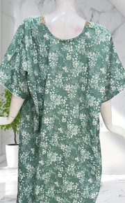 Green Garden Soft Cotton Nighty. Soft Breathable Fabric | Laces and Frills