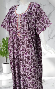 Lavender Leafy Soft Cotton Nighty. Soft Breathable Fabric | Laces and Frills