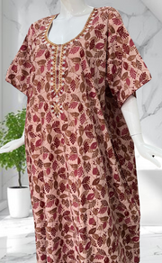 Peach Leafy Soft Cotton Nighty. Soft Breathable Fabric | Laces and Frills