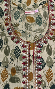 Olive Green Leafy Soft Cotton Nighty. Soft Breathable Fabric | Laces and Frills