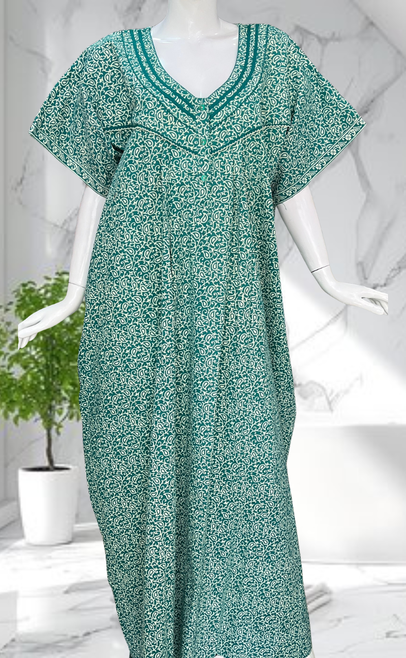 Sea Green Garden Pure Cotton Nighty. Pure Durable Cotton | Laces and Frills