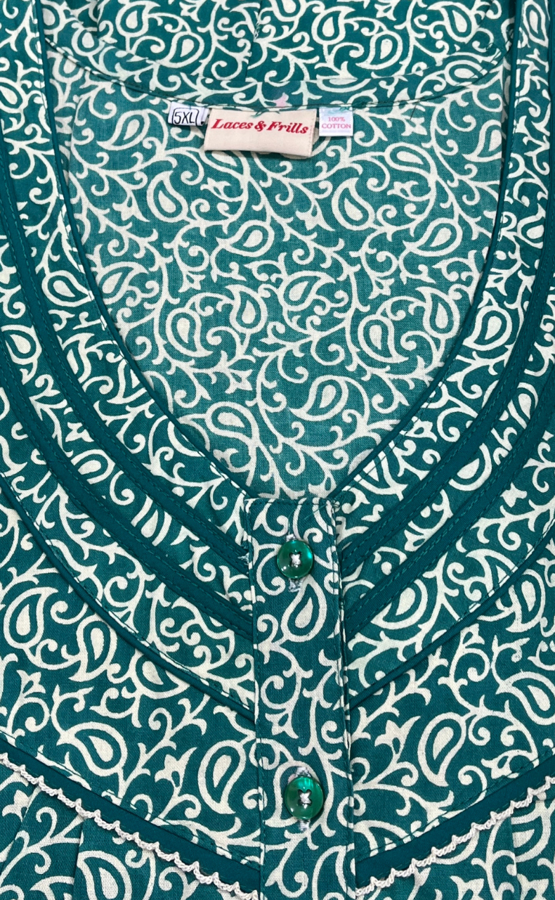Sea Green Garden Pure Cotton Nighty. Pure Durable Cotton | Laces and Frills