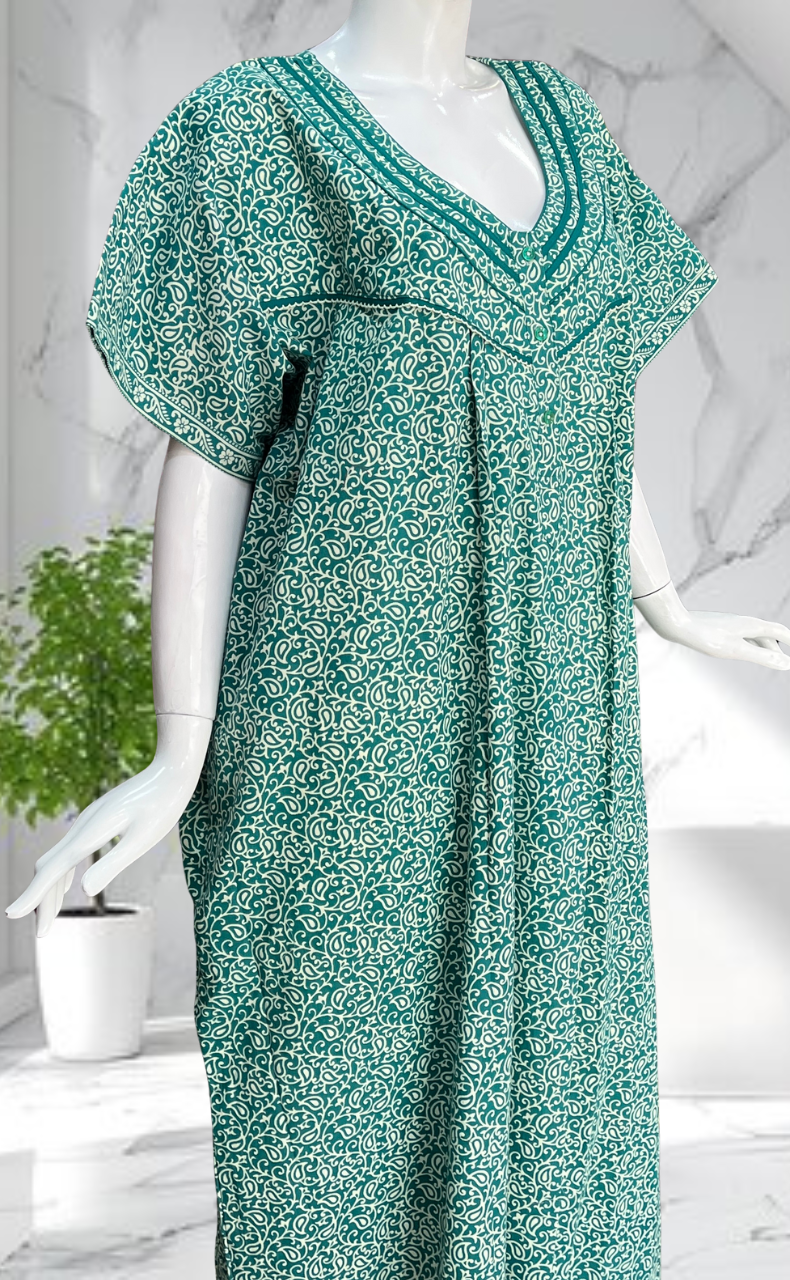 Sea Green Garden Pure Cotton Nighty. Pure Durable Cotton | Laces and Frills