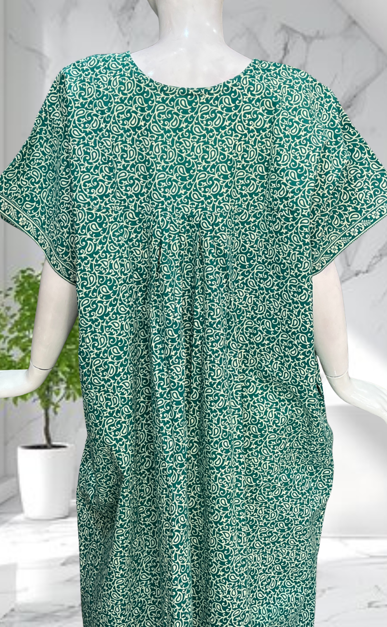 Sea Green Garden Pure Cotton Nighty. Pure Durable Cotton | Laces and Frills