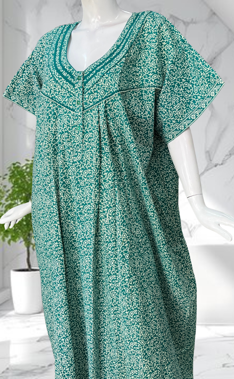 Sea Green Garden Pure Cotton Nighty. Pure Durable Cotton | Laces and Frills