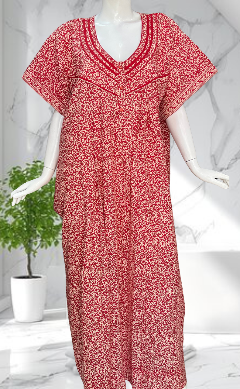 Red Garden Pure Cotton Nighty. Pure Durable Cotton | Laces and Frills