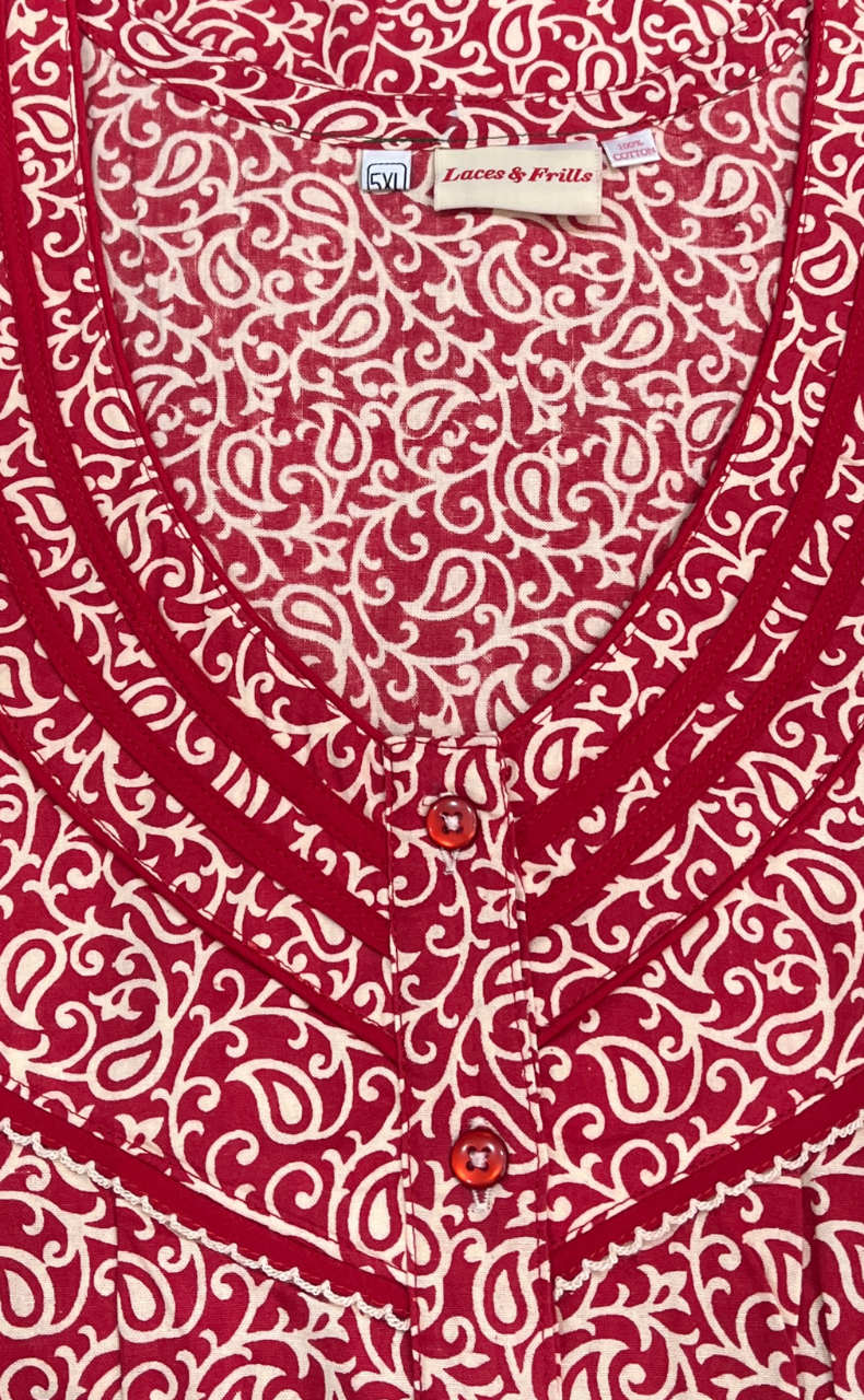 Red Garden Pure Cotton Nighty. Pure Durable Cotton | Laces and Frills