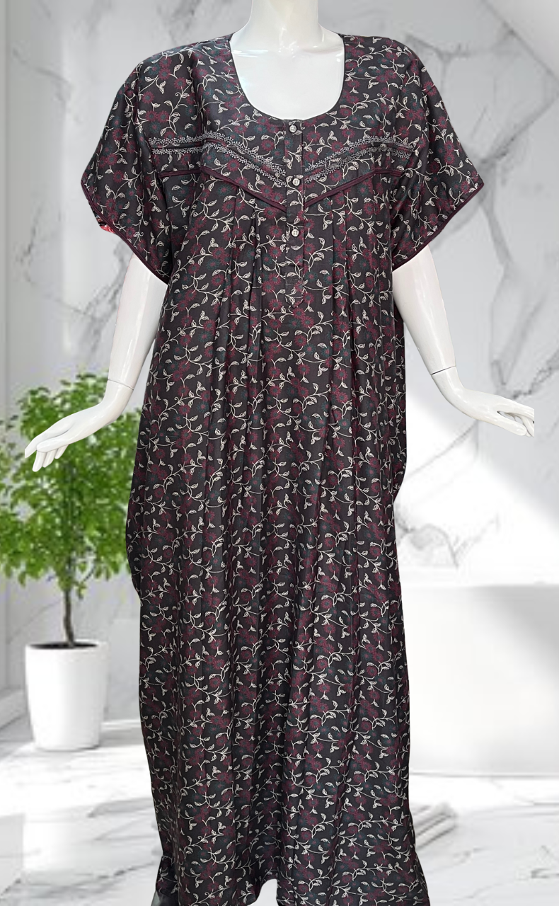 Grey Floral Spun Nighty. Flowy Spun Fabric | Laces and Frills