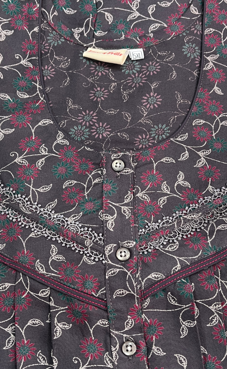 Grey Floral Spun Nighty. Flowy Spun Fabric | Laces and Frills