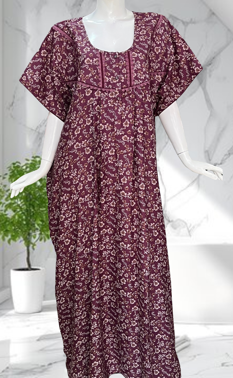 Purple Floral Spun Nighty. Flowy Spun Fabric | Laces and Frills