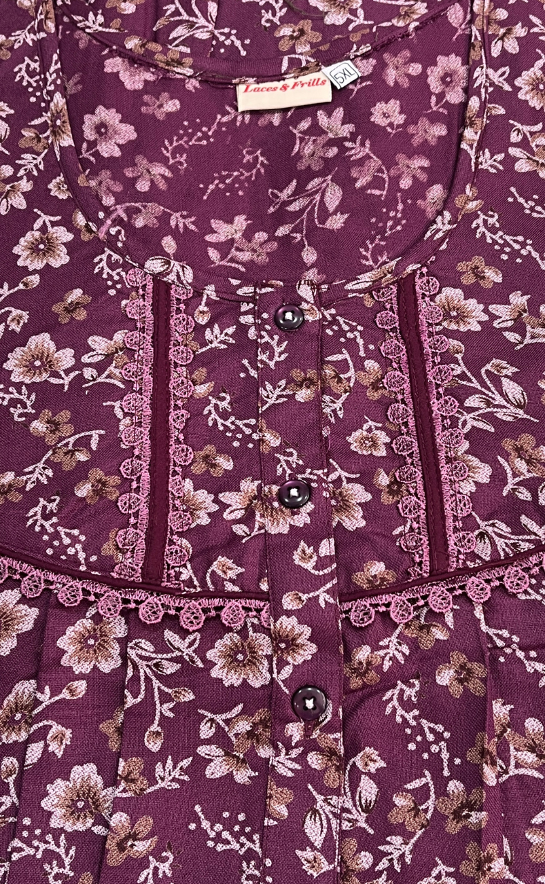 Purple Floral Spun Nighty. Flowy Spun Fabric | Laces and Frills