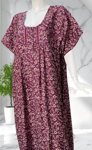 Purple Floral Spun Nighty. Flowy Spun Fabric | Laces and Frills