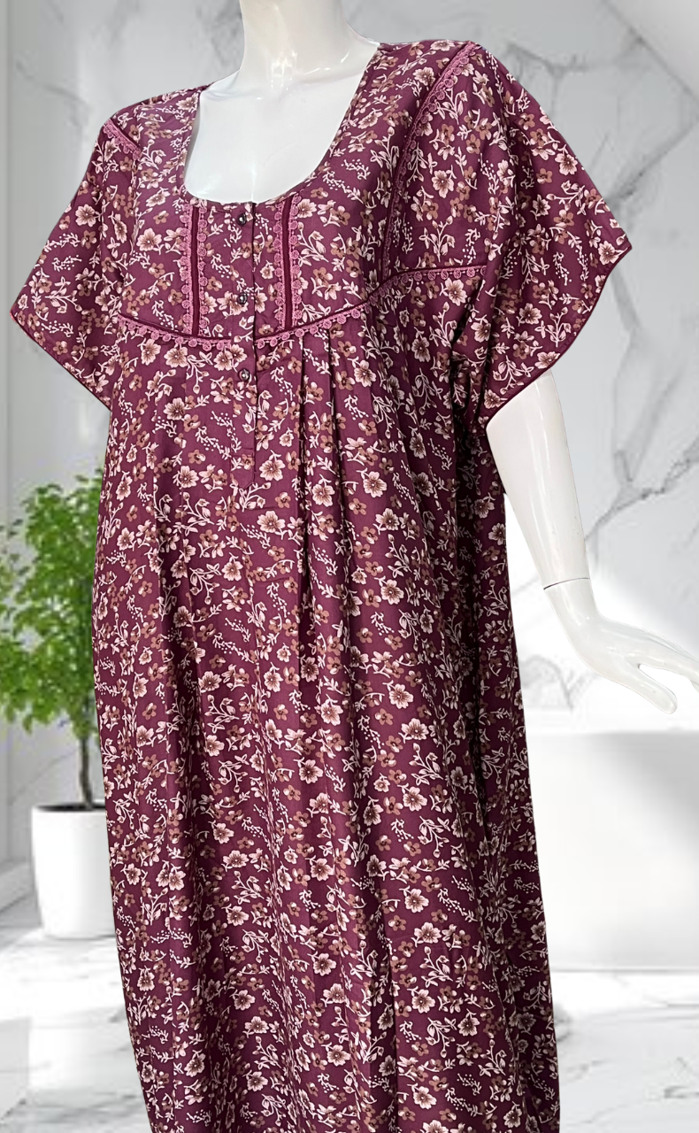 Purple Floral Spun Nighty. Flowy Spun Fabric | Laces and Frills