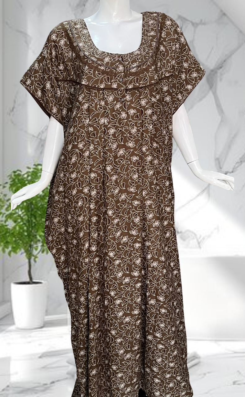 Brown Garden Spun Nighty. Flowy Spun Fabric | Laces and Frills