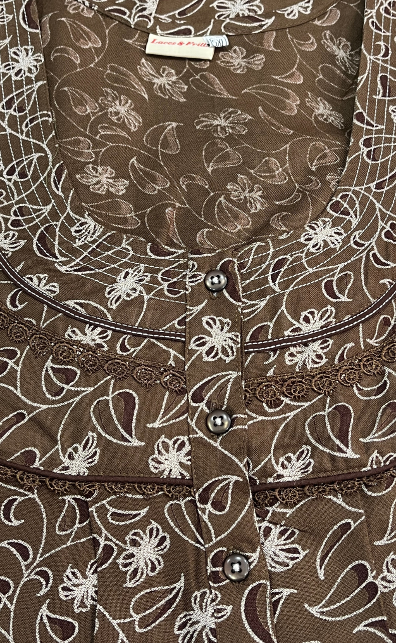 Brown Garden Spun Nighty. Flowy Spun Fabric | Laces and Frills