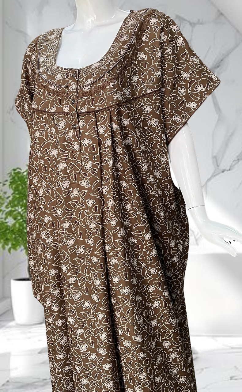 Brown Garden Spun Nighty. Flowy Spun Fabric | Laces and Frills