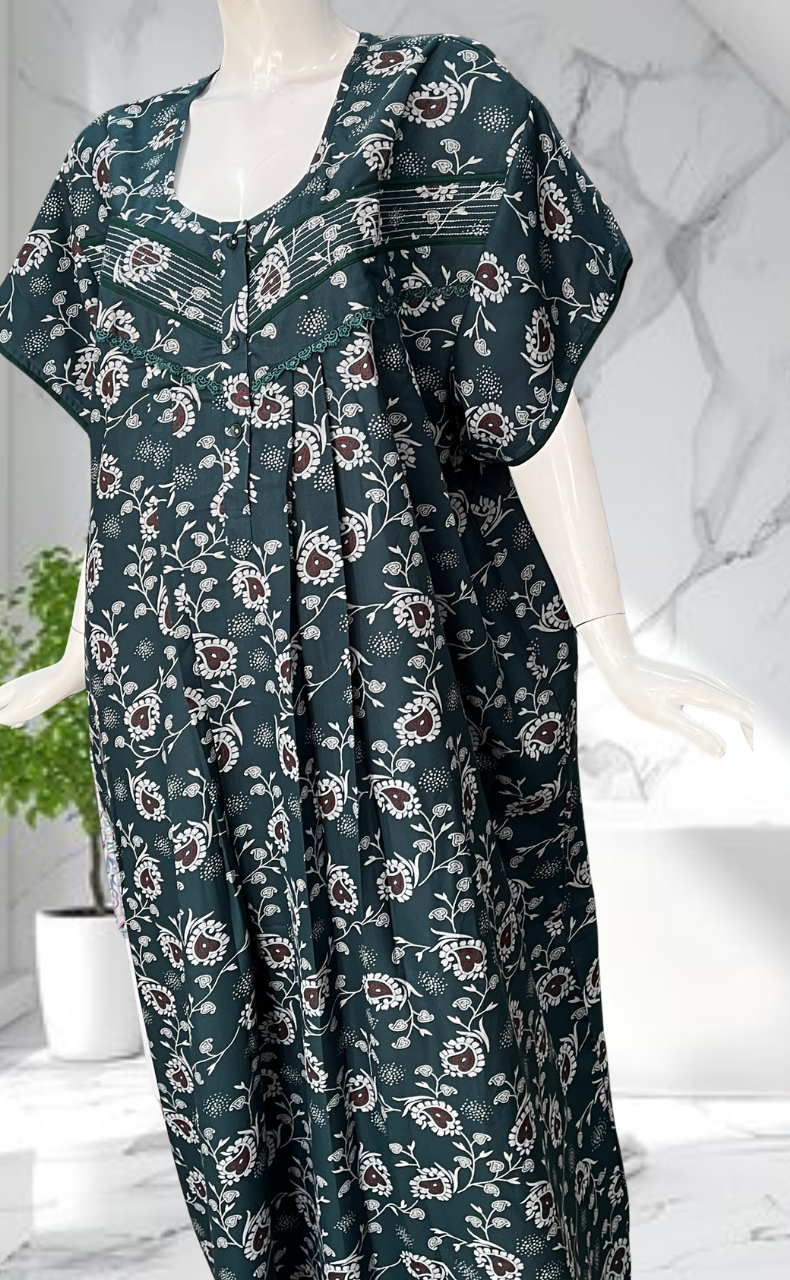 Dark Teal Garden Spun Nighty. Flowy Spun Fabric | Laces and Frills