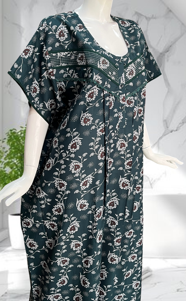 Dark Teal Garden Spun Nighty. Flowy Spun Fabric | Laces and Frills