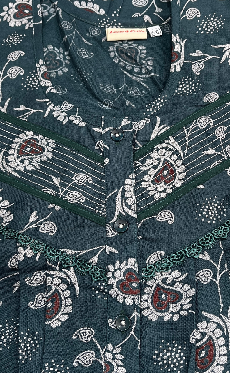 Dark Teal Garden Spun Nighty. Flowy Spun Fabric | Laces and Frills