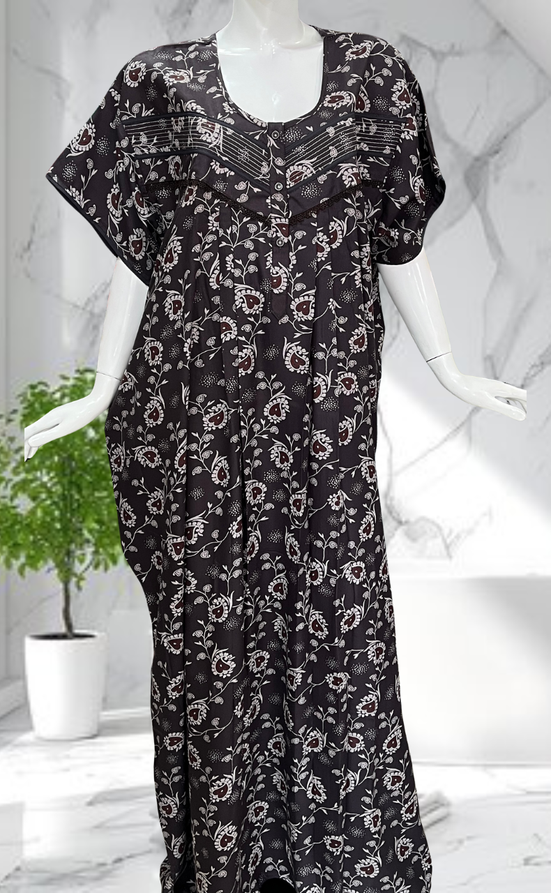 Brown Garden Spun Nighty. Flowy Spun Fabric | Laces and Frills