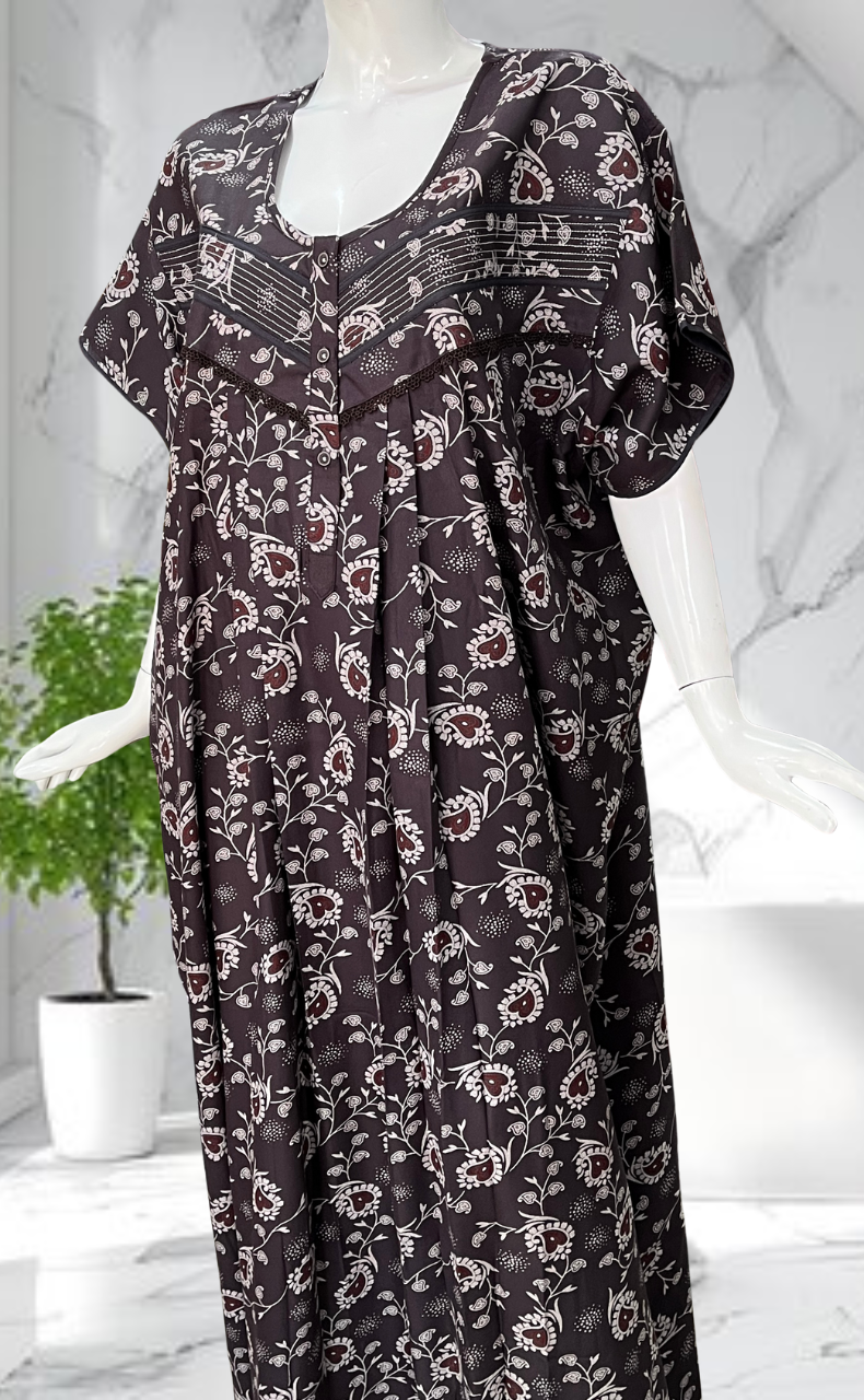 Brown Garden Spun Nighty. Flowy Spun Fabric | Laces and Frills