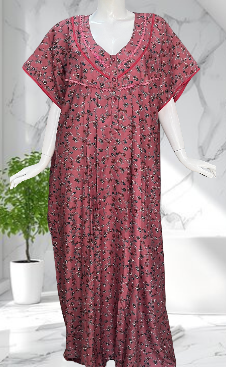 Pink Garden Spun Nighty. Flowy Spun Fabric | Laces and Frills