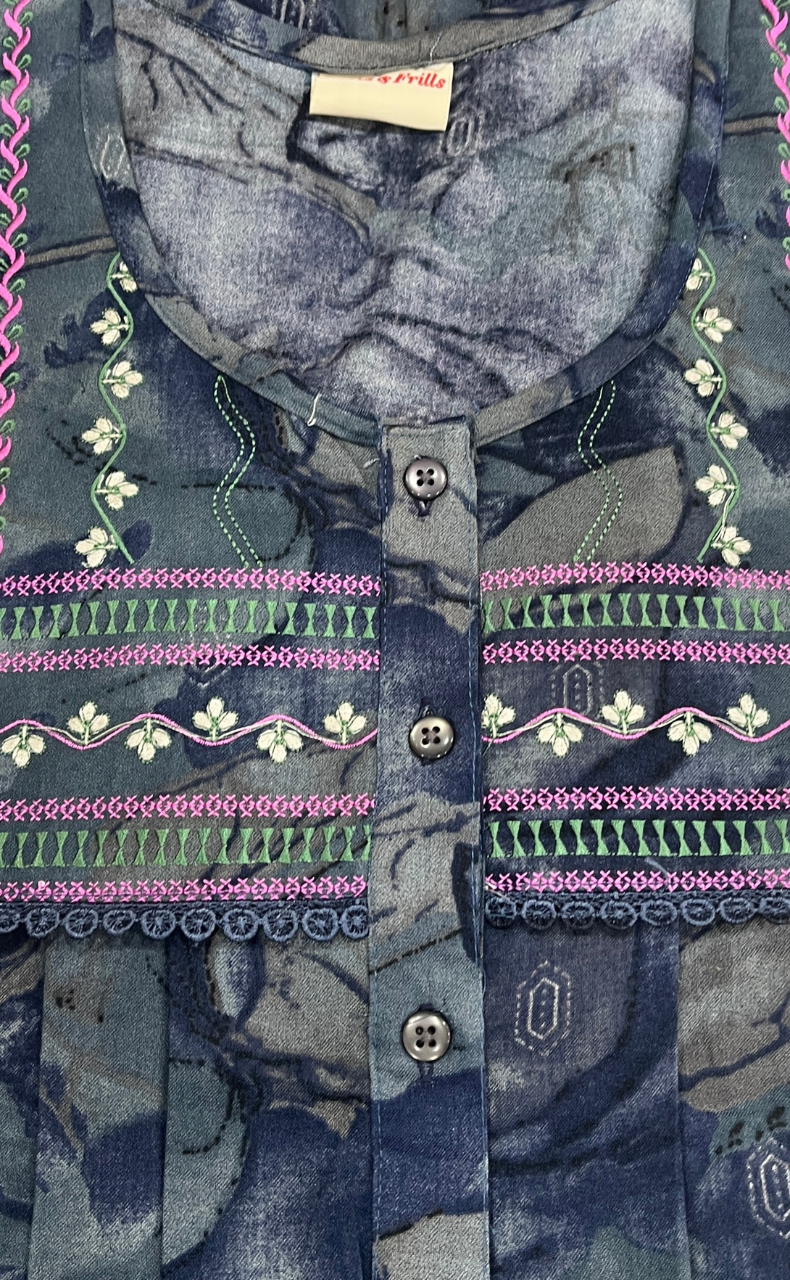 Blue Abstract Spun Nighty. Flowy Spun Fabric | Laces and Frills