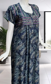 Blue Abstract Spun Nighty. Flowy Spun Fabric | Laces and Frills