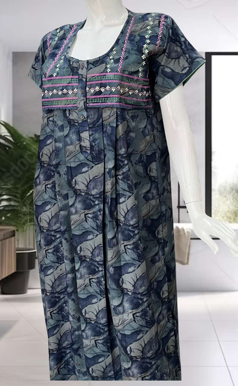 Blue Abstract Spun Nighty. Flowy Spun Fabric | Laces and Frills