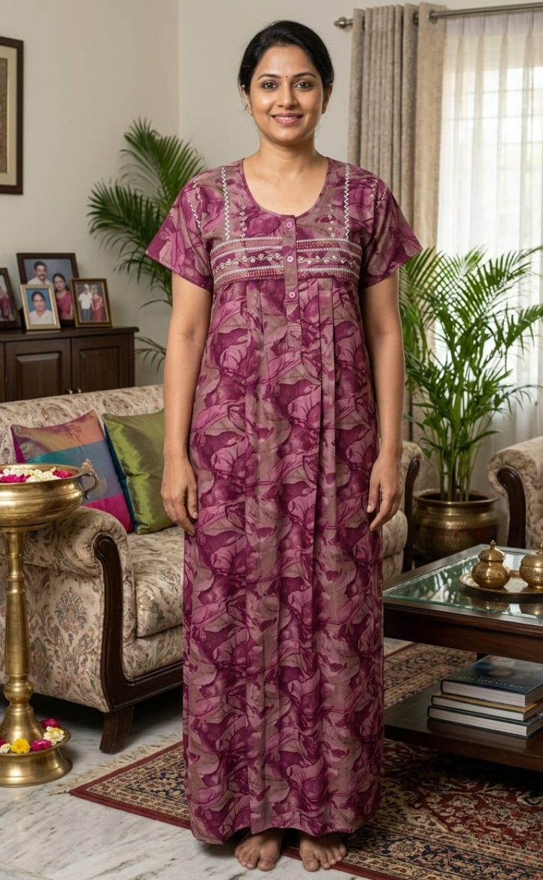 Pink Abstract Spun Nighty. Flowy Spun Fabric | Laces and Frills