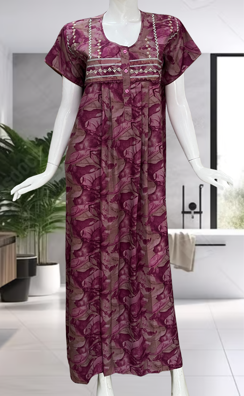 Pink Abstract Spun Nighty. Flowy Spun Fabric | Laces and Frills