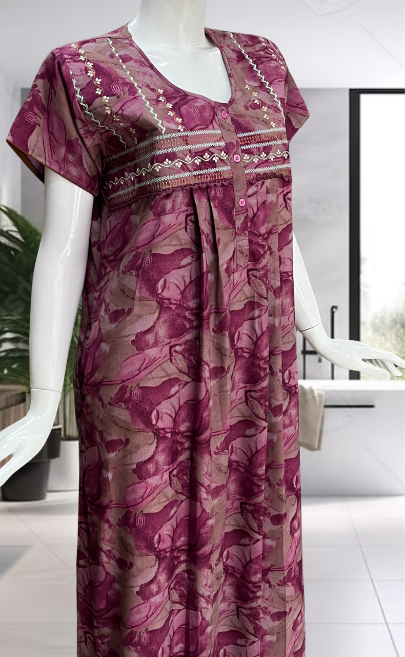 Pink Abstract Spun Nighty. Flowy Spun Fabric | Laces and Frills