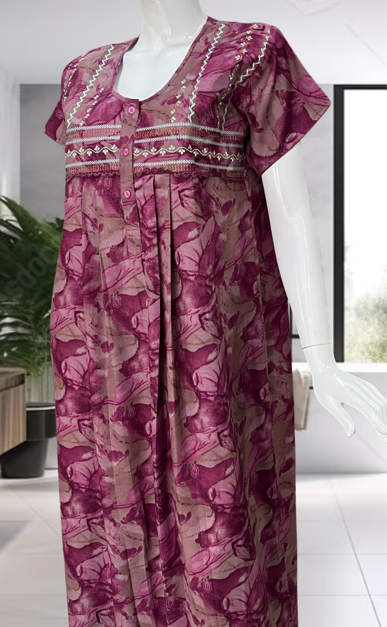 Pink Abstract Spun Nighty. Flowy Spun Fabric | Laces and Frills