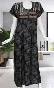 Green Abstract Spun Nighty. Flowy Spun Fabric | Laces and Frills