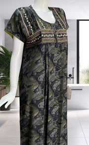 Green Abstract Spun Nighty. Flowy Spun Fabric | Laces and Frills