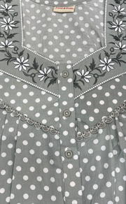 Light Green Dots Crushed Soft Cotton Nighty. Soft Breathable Fabric | Laces and Frills