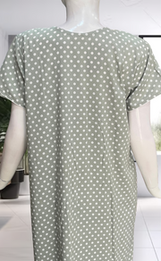 Light Green Dots Crushed Soft Cotton Nighty. Soft Breathable Fabric | Laces and Frills