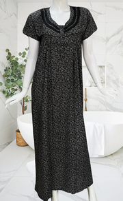 Black Garden Soft Cotton Nighty. Soft Breathable Fabric | Laces and Frills