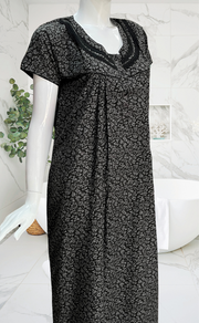 Black Garden Soft Cotton Nighty. Soft Breathable Fabric | Laces and Frills