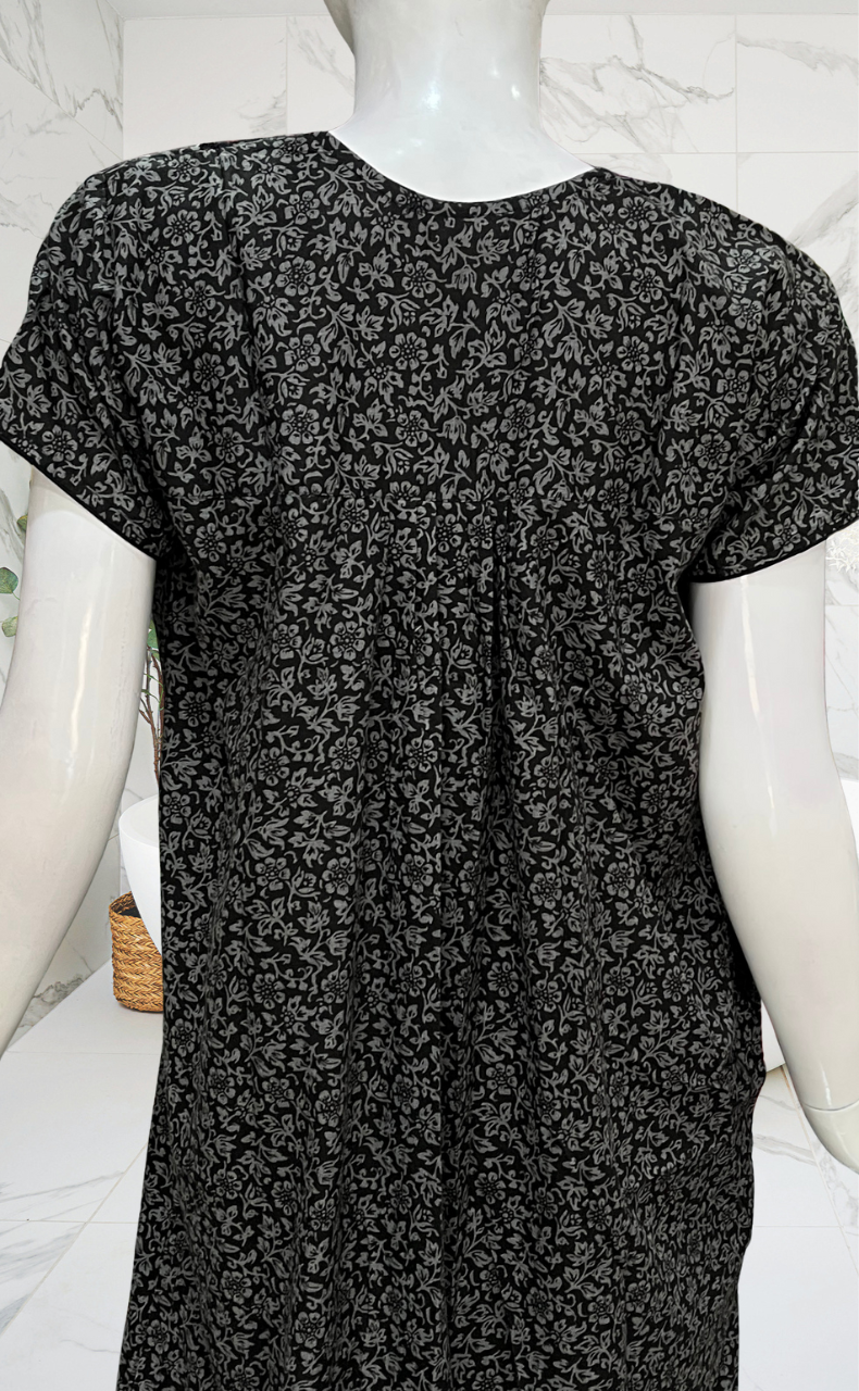 Black Garden Soft Cotton Nighty. Soft Breathable Fabric | Laces and Frills