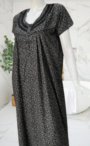Black Garden Soft Cotton Nighty. Soft Breathable Fabric | Laces and Frills