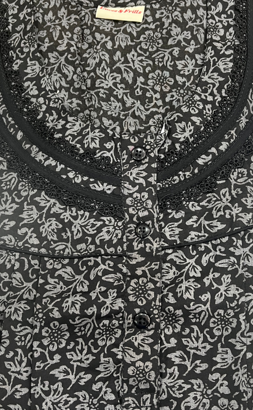 Black Garden Soft Cotton Nighty. Soft Breathable Fabric | Laces and Frills