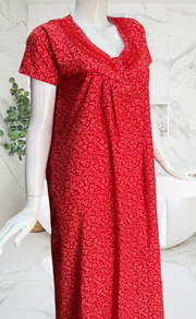 Red Garden Soft Cotton Nighty. Soft Breathable Fabric | Laces and Frills
