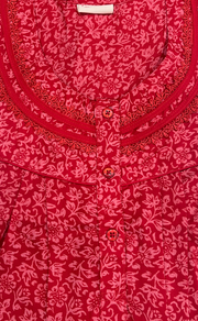 Red Garden Soft Cotton Nighty. Soft Breathable Fabric | Laces and Frills